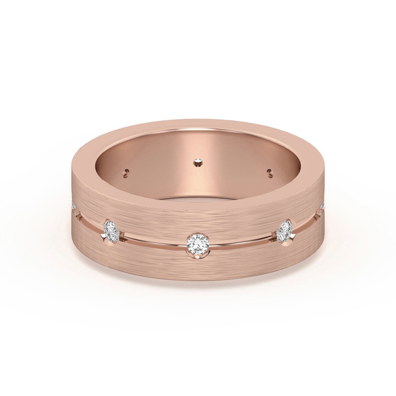 Flat Accented Channel Męska Obrączka Ślubna Laboratoryjny Diament 585 Różowe Złoto (14K)