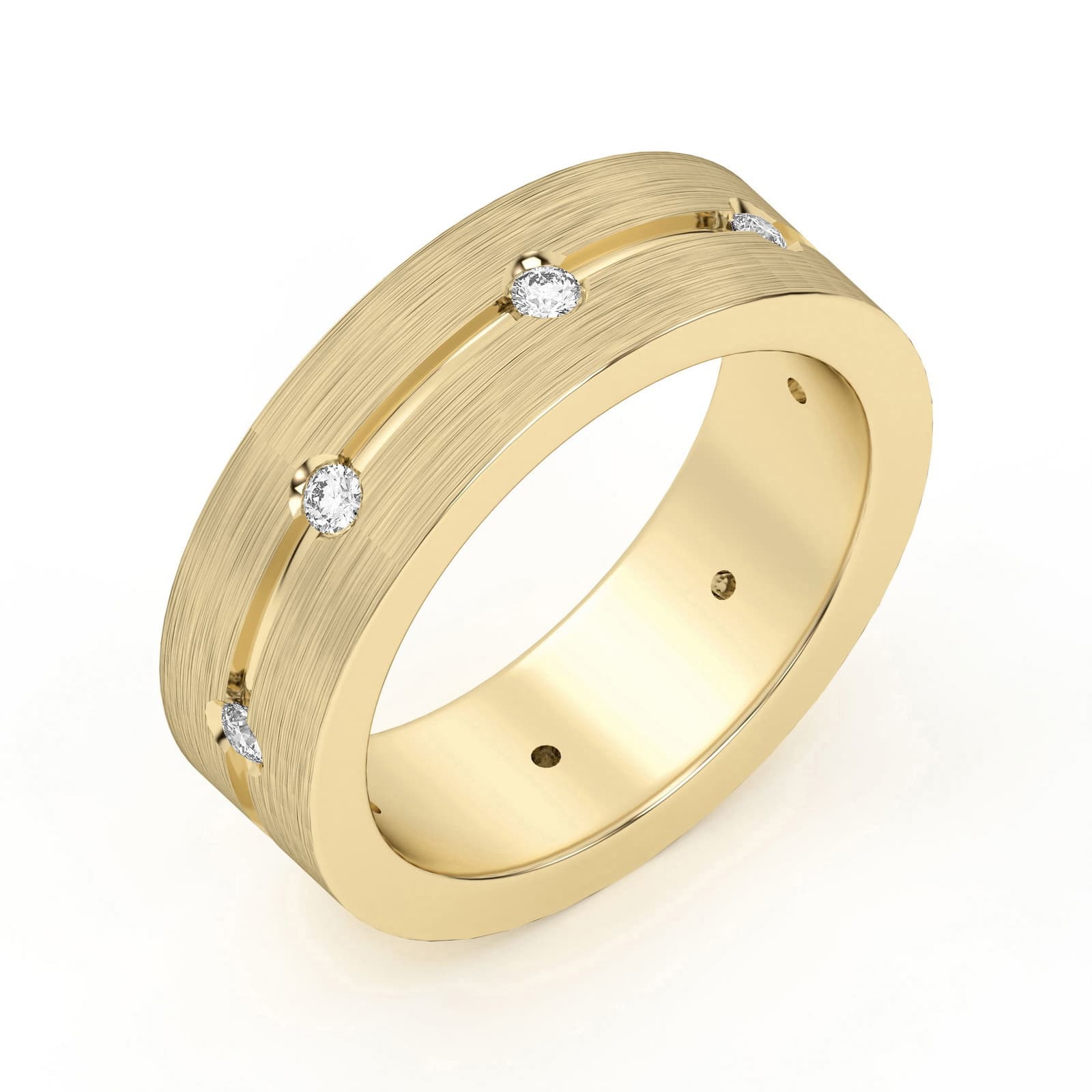 Flat Accented Channel Męska Obrączka Ślubna Laboratoryjny Diament 585 Żółte Złoto (14K)