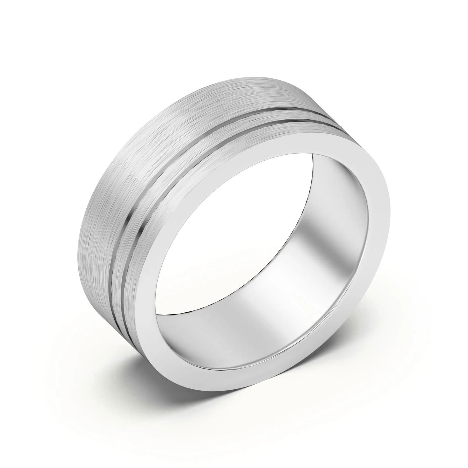 Double Lined Flat Obrączka Ślubna 585 Białe Złoto (14K) 7 MM