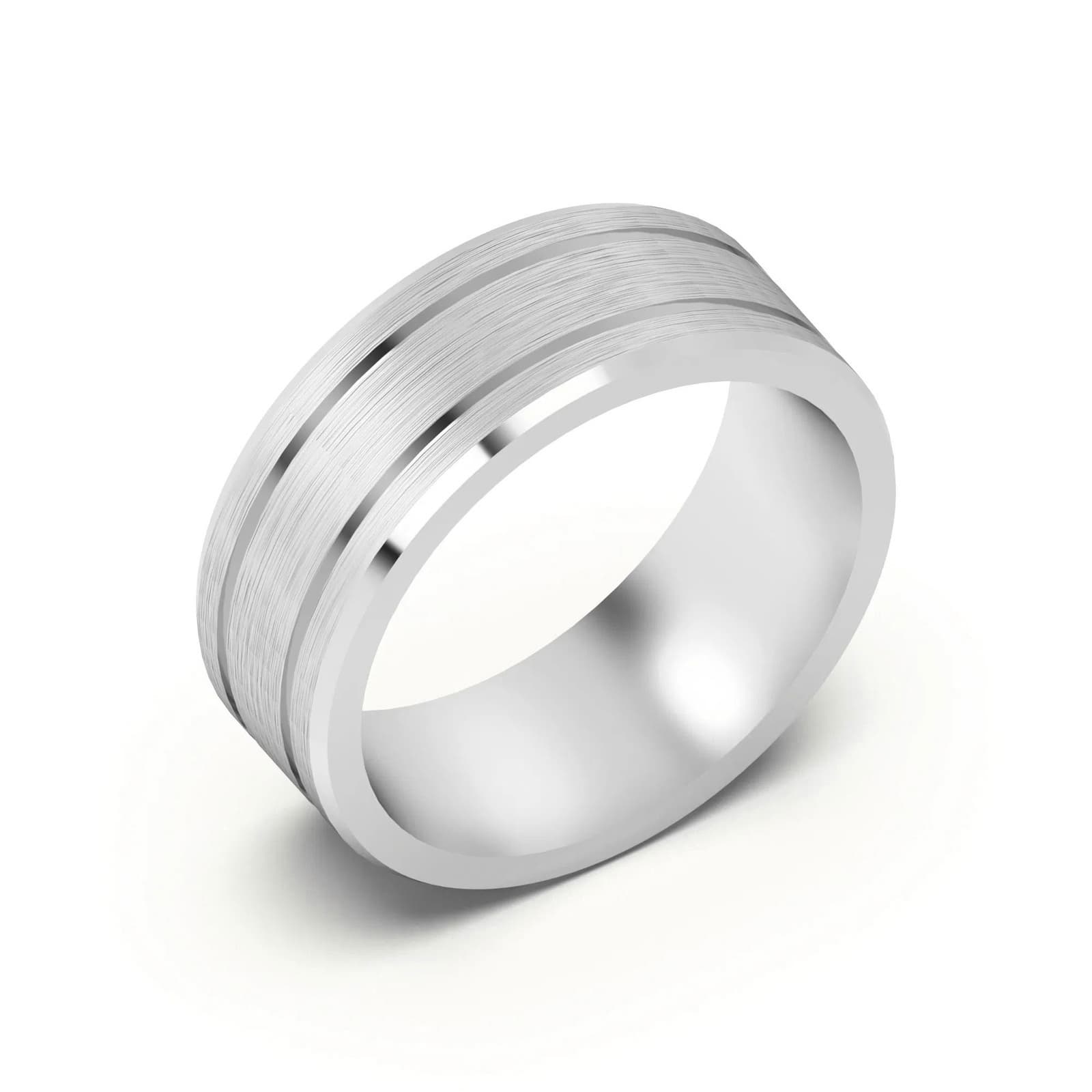 Klasyczna Double Channel Satenowa Finish Obrączka Ślubna 7 MM 585 Białe Złoto (14K)