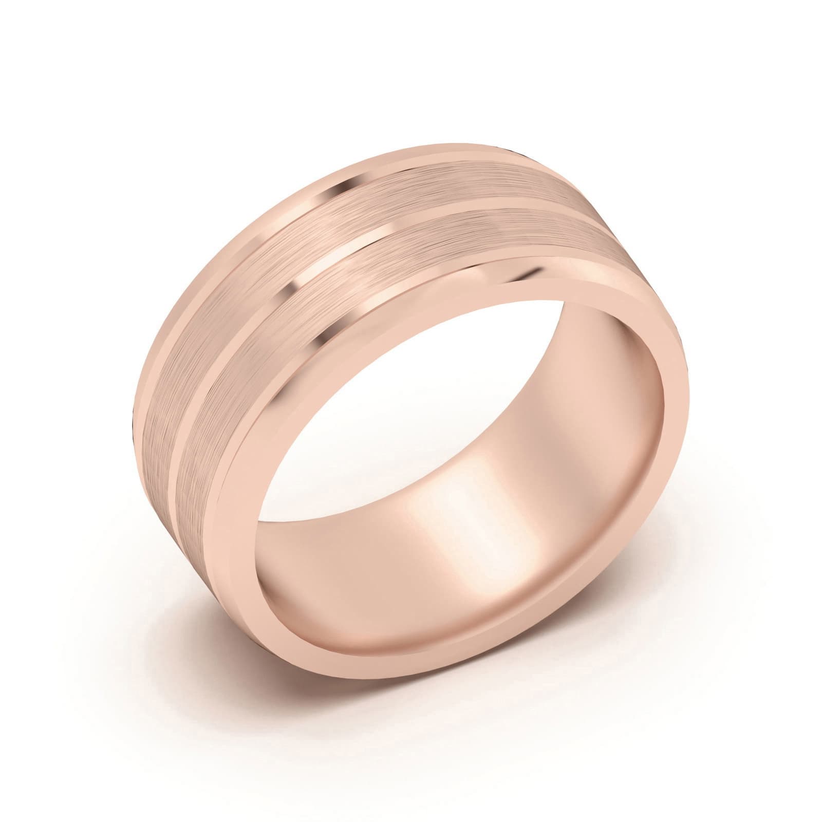 Klasyczna Beveled Comfort Fit Satenowa Męska Obrączka Ślubna 585 Różowe Złoto (14K) 8 MM