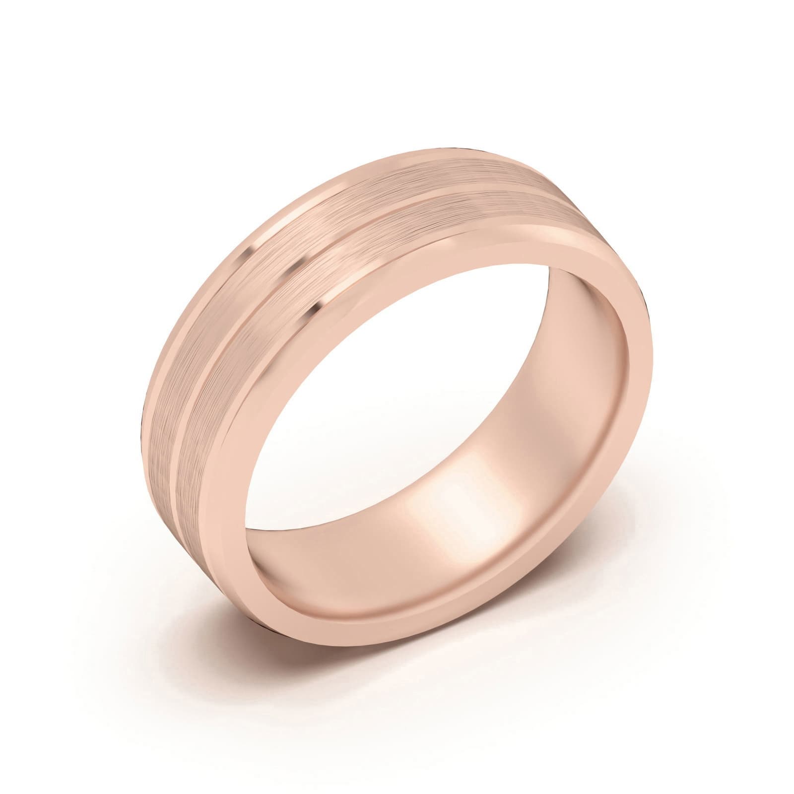 Klasyczna Beveled Comfort Fit Satenowa Męska Obrączka Ślubna 585 Różowe Złoto (14K) 6 MM