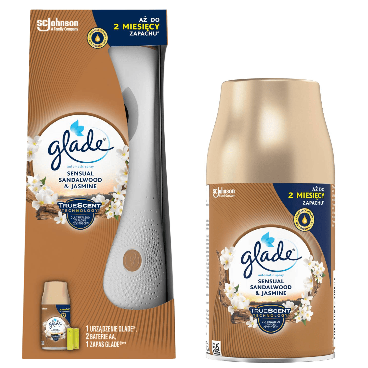 Stylowy odświeżacz powietrza automatyczny Glade® automatic spray - Sensual Sandalwood & Jasmine + zapas