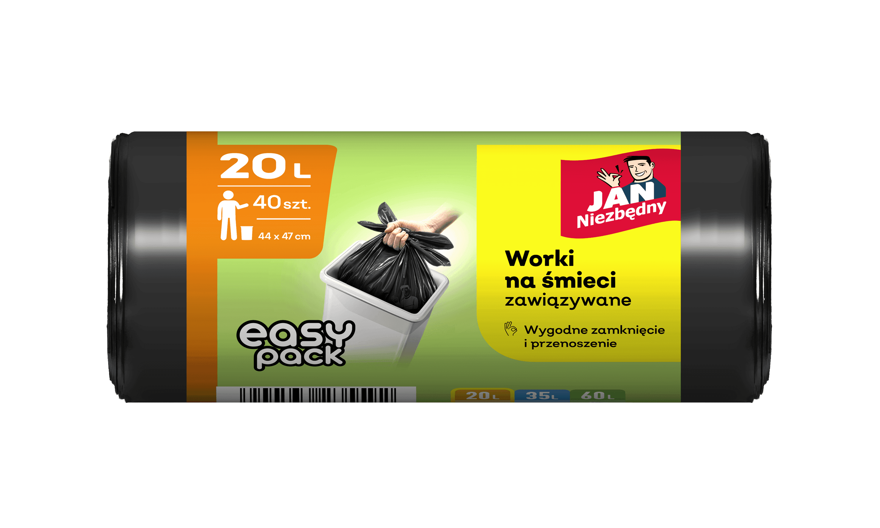 Czarne worki na śmieci zawiązywane 20l 40szt Jan Niezbędny Easy-Pack