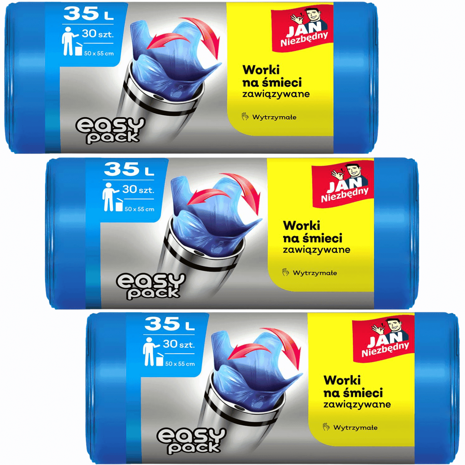 Worki na śmieci zawiązywane 35l - 3 rolki Jan Niezbędny Easy-Pack