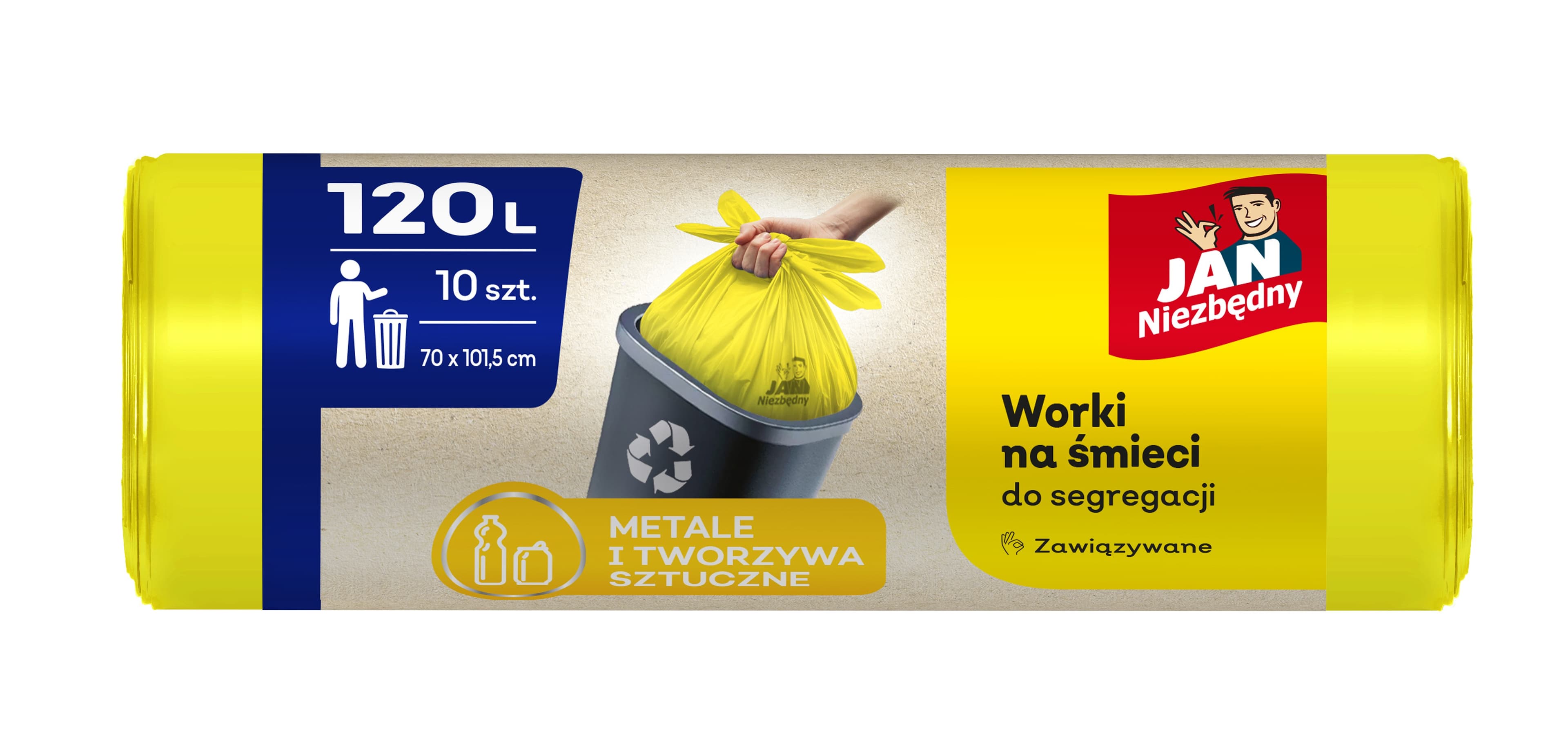 Worki na plastik do segregacji żółte 120l 10szt Jan Niezbędny