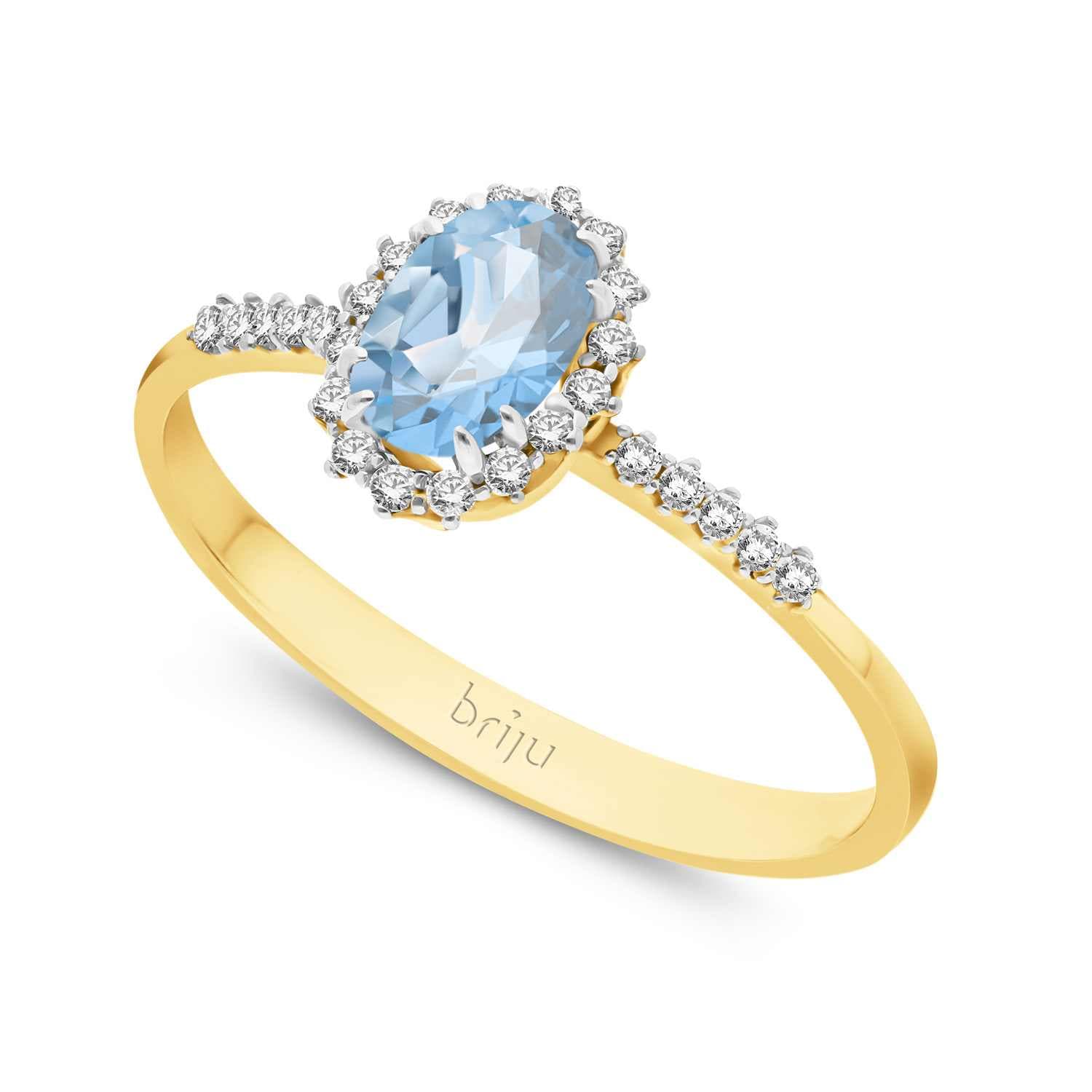 Pierścionek z brylantami 0,104 ct Glimmer żółte złoto topaz swiss blue naturalny 585 (B0806-100)