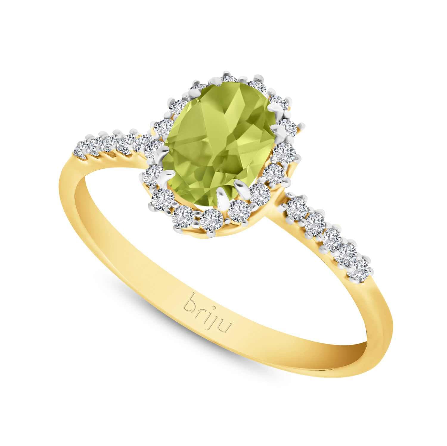 Pierścionek z brylantami Glimmer żółte złoto oliwin naturalny 585 (B0807-100)
