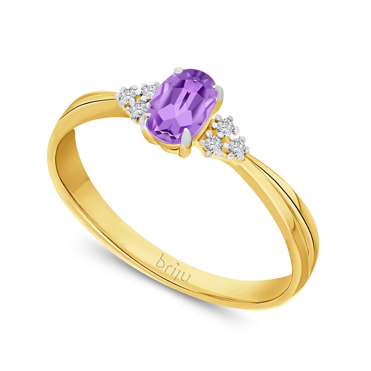 Pierścionek z brylantami 0,036 ct Glimmer żółte złoto ametyst brazylijski jasny nat. 585 (B0826-100)