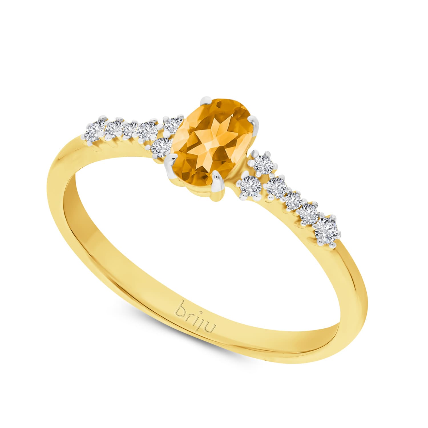 Pierścionek z brylantami 0,082 ct Glimmer żółte złoto cytryn ciemny naturalny 585 (B0828-100)