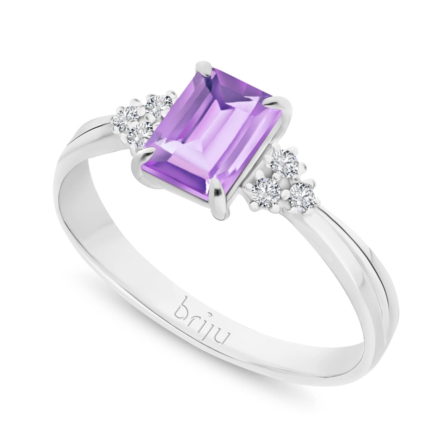 Pierścionek z brylantami 0,078 ct Glimmer białe złoto ametyst brazylijski jasny nat. 585 (B0865-100)