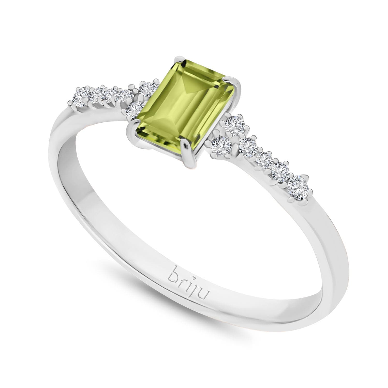 Pierścionek z brylantami 0,082 ct Glimmer białe złoto oliwin naturalny 585 (B0866-100)