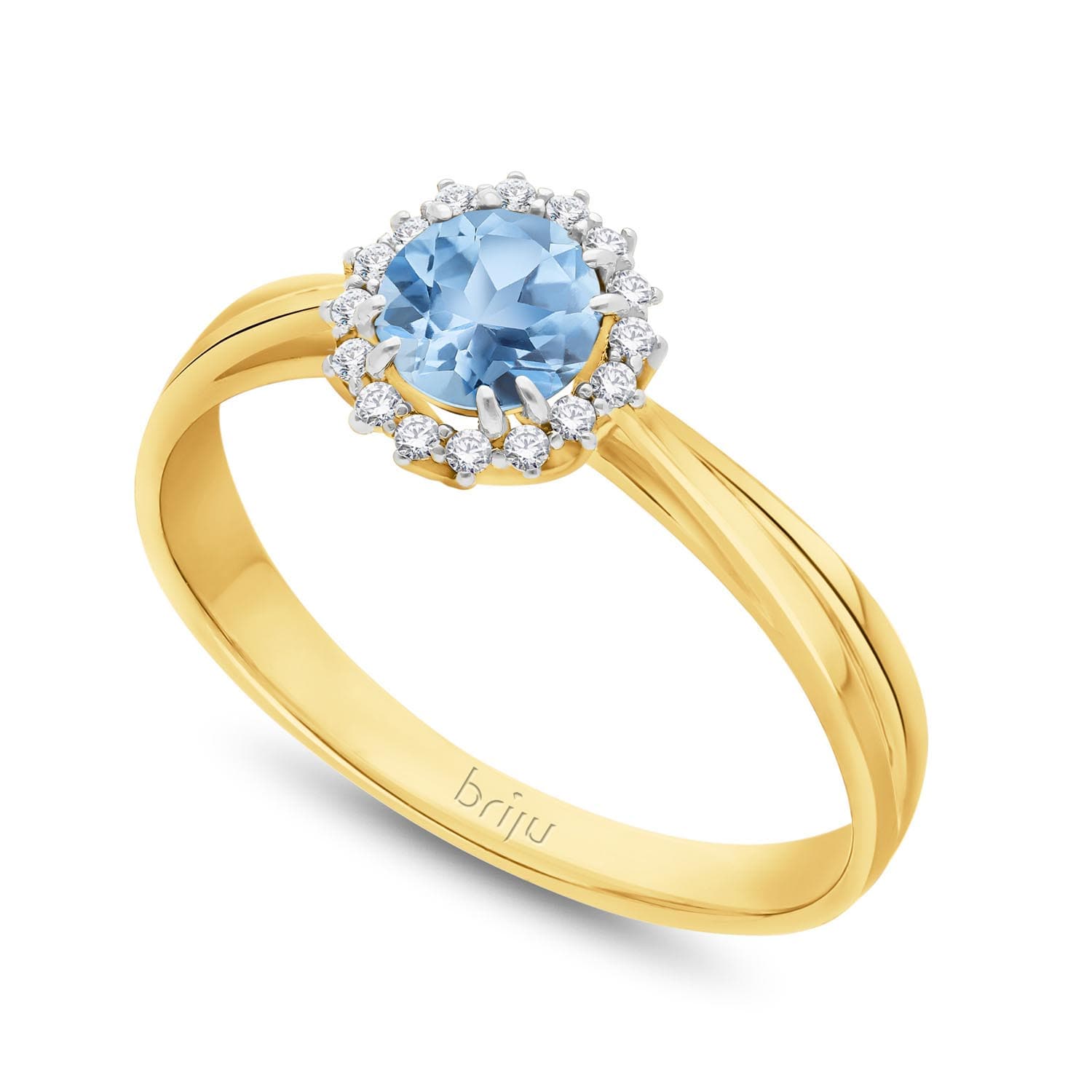 Pierścionek z brylantami kolekcja Glimmer żółte złoto topaz swiss blue naturalny 585 (B0808-100)