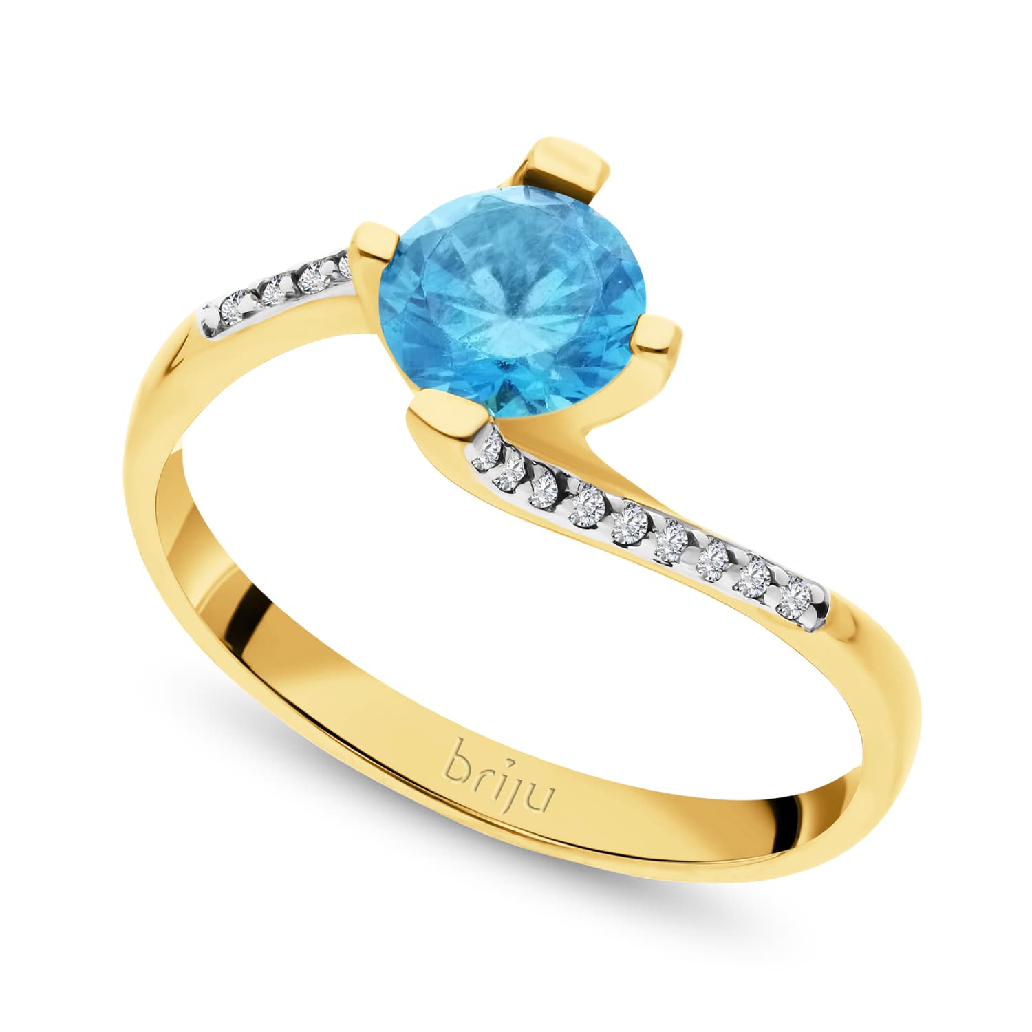 Pierścionek żółte złoto blue topaz 585 (P1872-101)