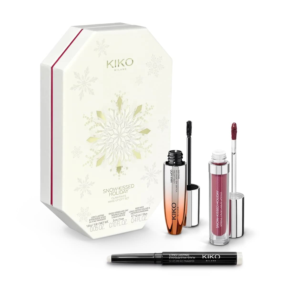 KIKO Milano Snow-Kissed Holiday Zestaw Tusz do Rzęs + Pomadka w Płynie + Cień do Powiek