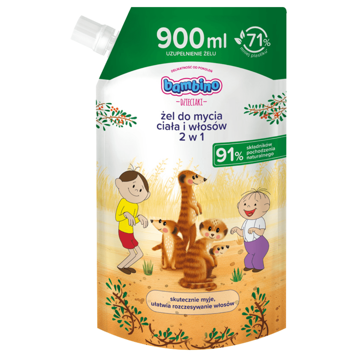 Bambino Dzieciaki Żel do Mycia Ciała i Włosów 2w1 Refill 900ml