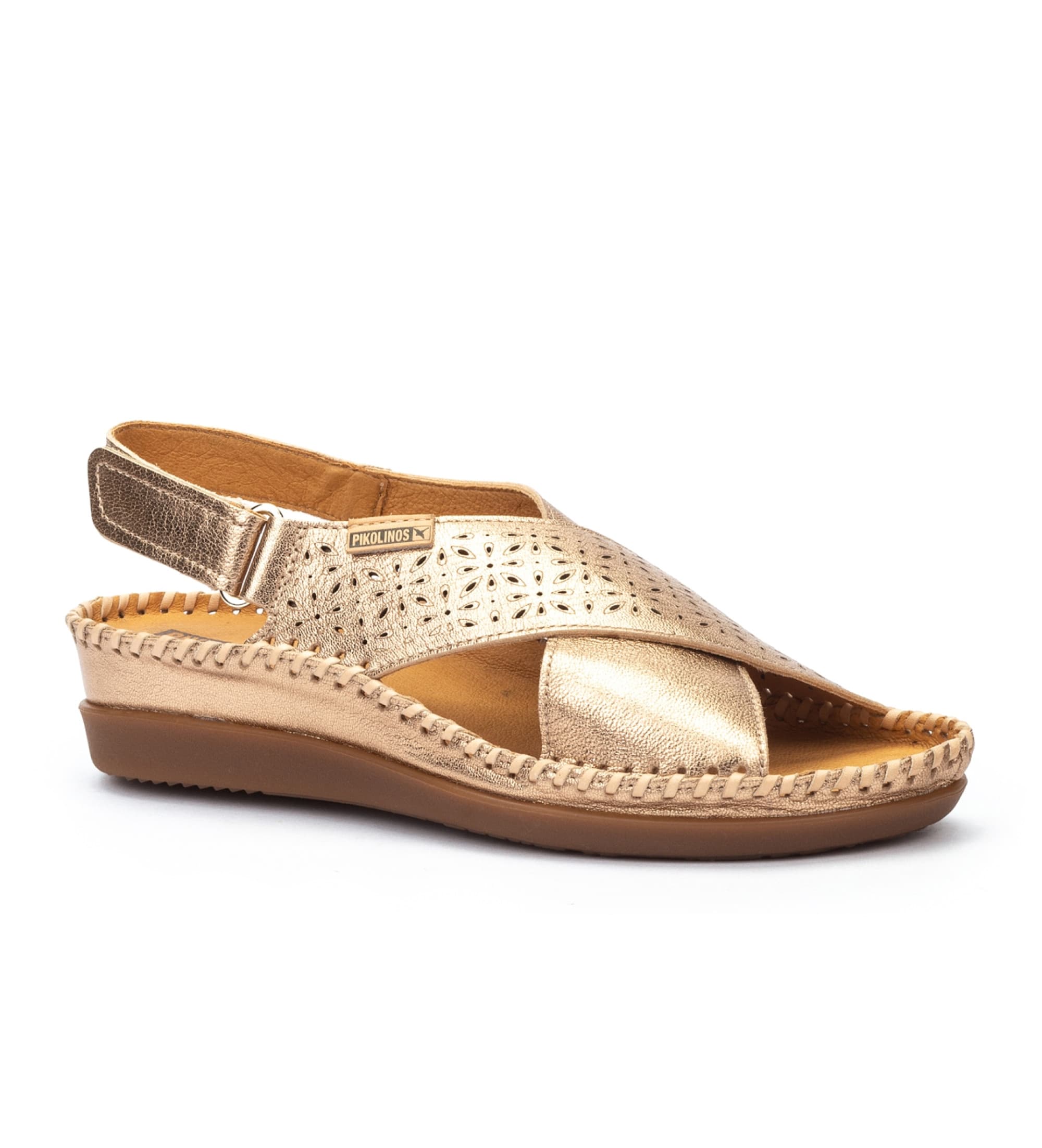 Pikolinos dla kobiet. W8K-0848CL Skórzane sandały Cadaques w kolorze złotym (36), Skóra, Dorado, 3 do 5 cm, Rzep, Zwyk&#