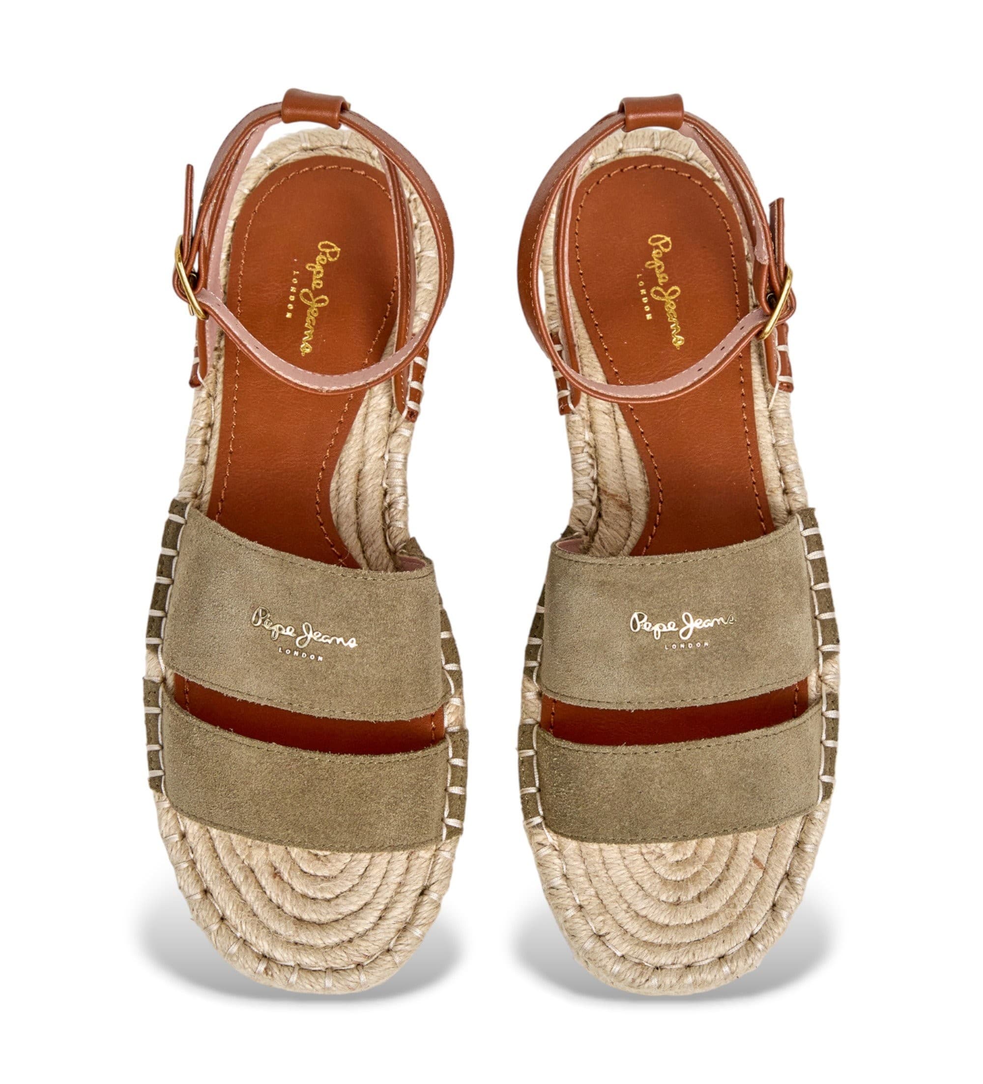 Pepe Jeans dla kobiet. PLS900010 Skórzane sandały Auri Street w kolorze zielonym khaki (37), Skóra, Brązowy, Mapa, Klamr