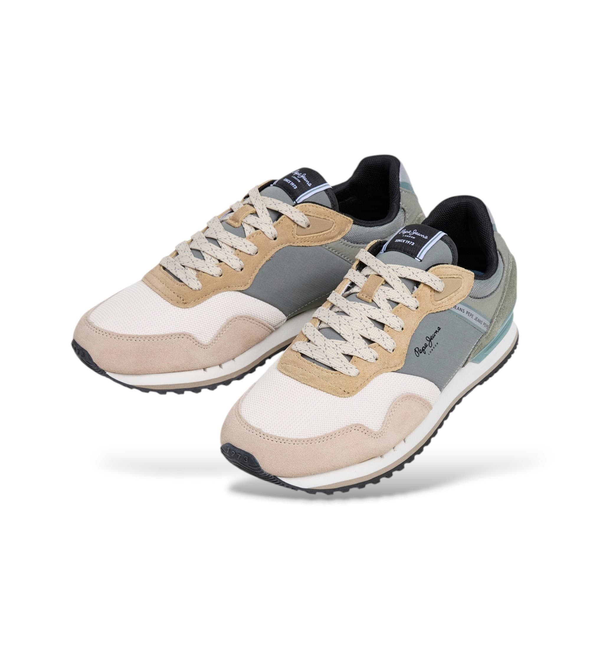 Pepe Jeans dla m??czyzn. PMS400031 London Mind Sneakers zielony, beżowy (40), Mapa, Smycze, Zwykły