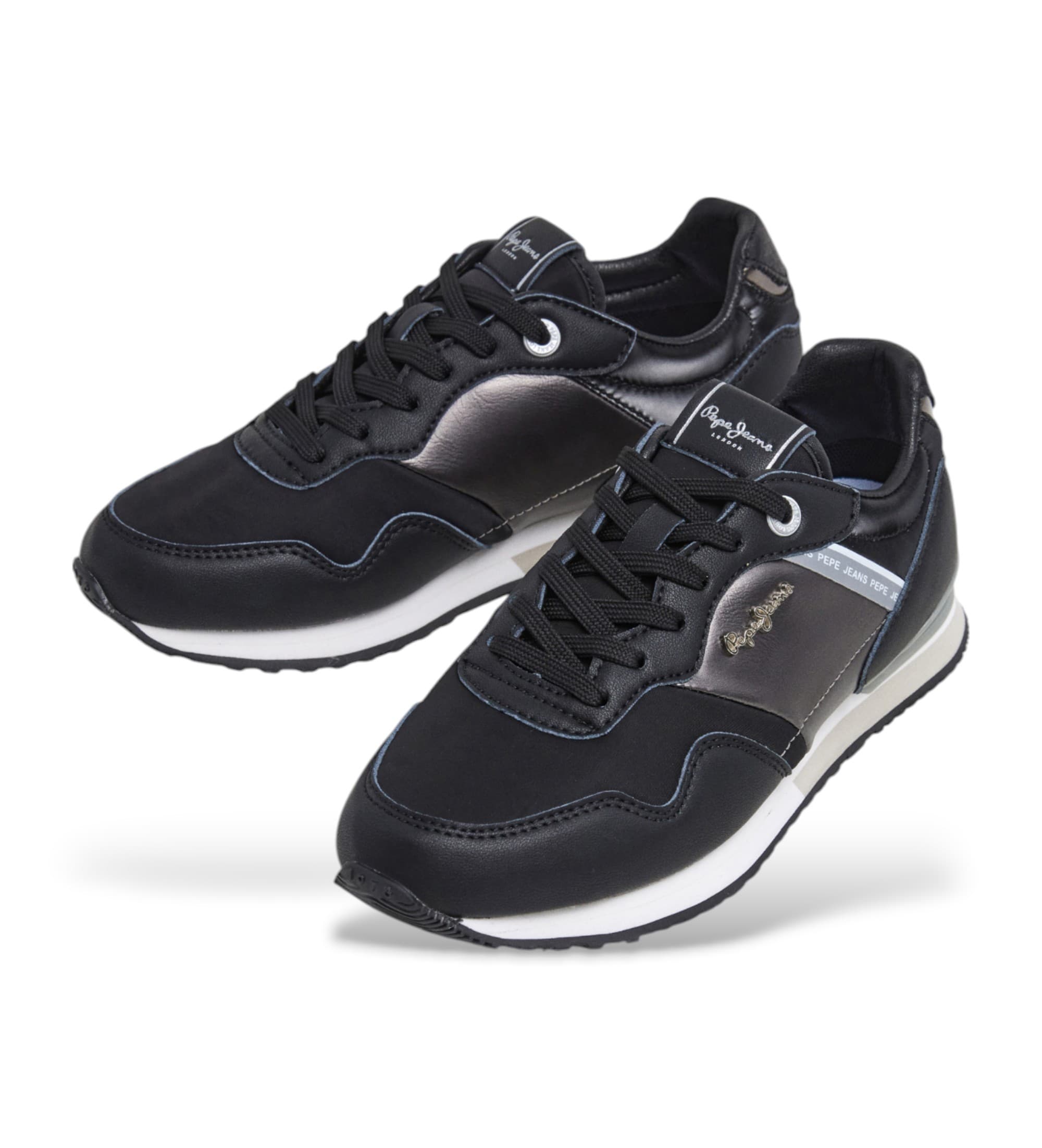 Pepe Jeans dla kobiet. PLS40046 Sneakersy London Shine w kolorze czarnym (36), Mapa, Smycze, Zwykły