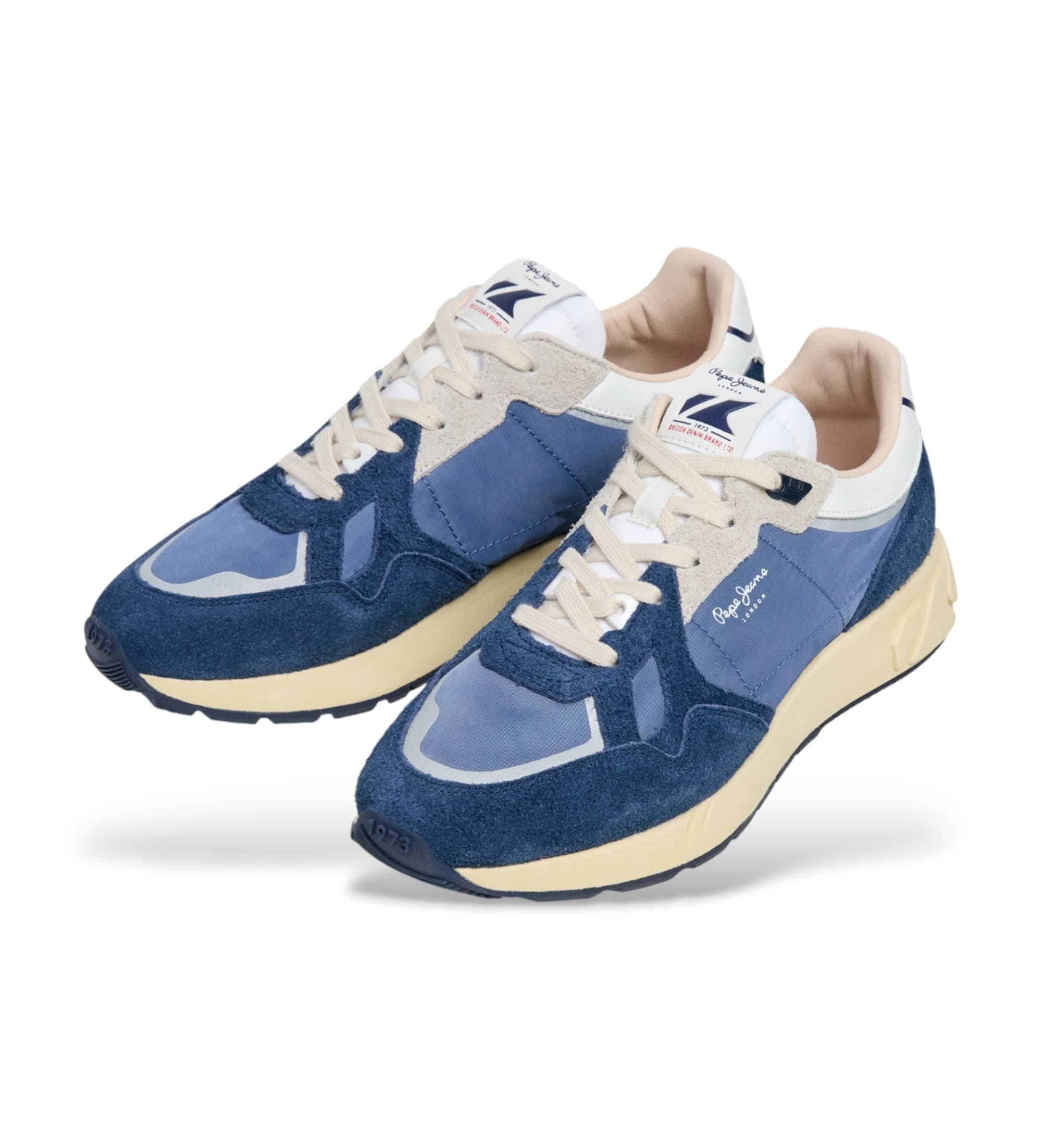 Pepe Jeans dla m??czyzn. PMS600016 Skórzane trampki Marlon Life w kolorze niebieskim (40), Skóra, Mapa, Smycze, Zwykły