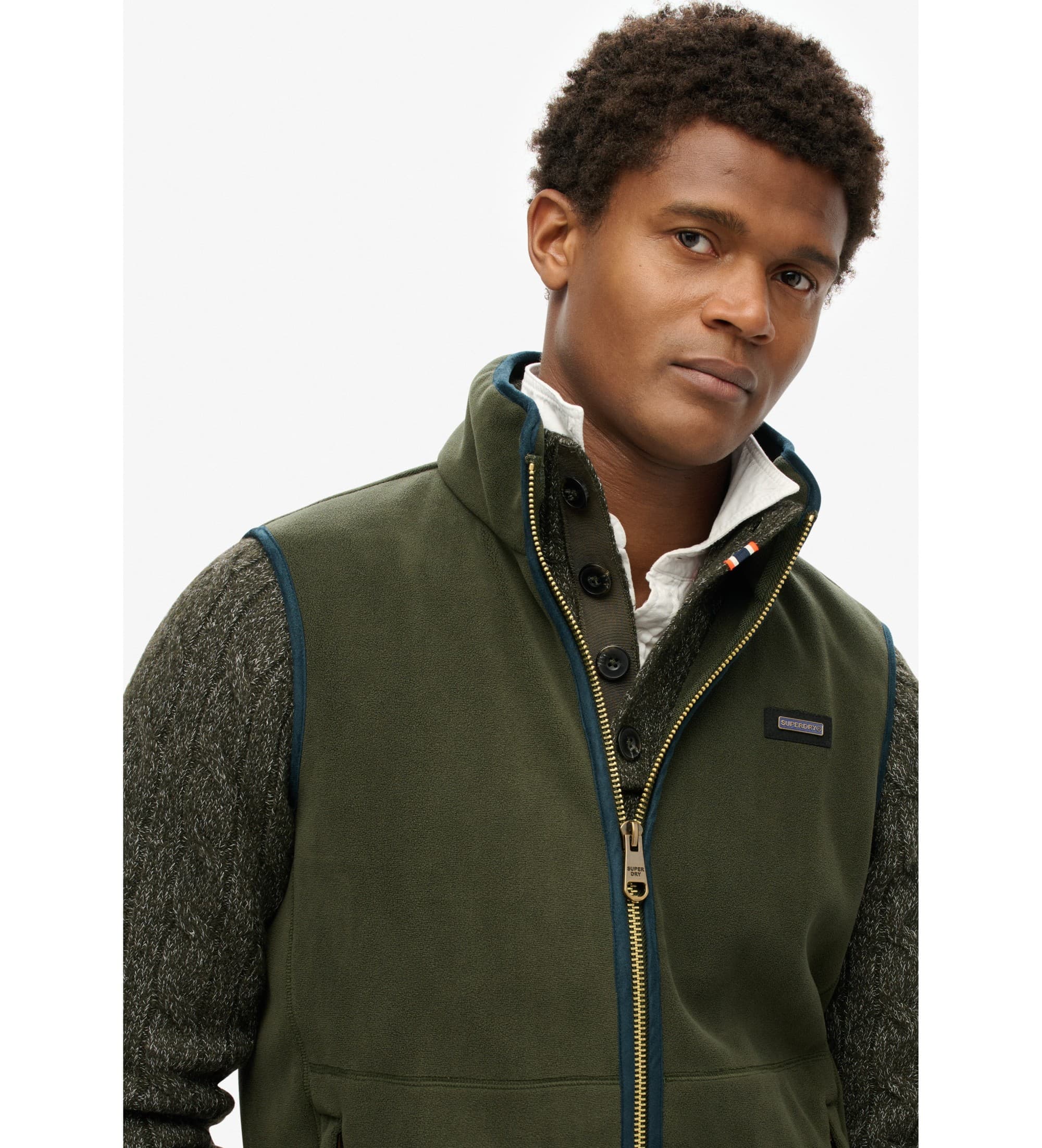 Superdry dla m??czyzn. M5012157A Zielona kamizelka polarowa Estate (M), Zwykły, Zielony, Poliester z recyklingu, Zrównoważony