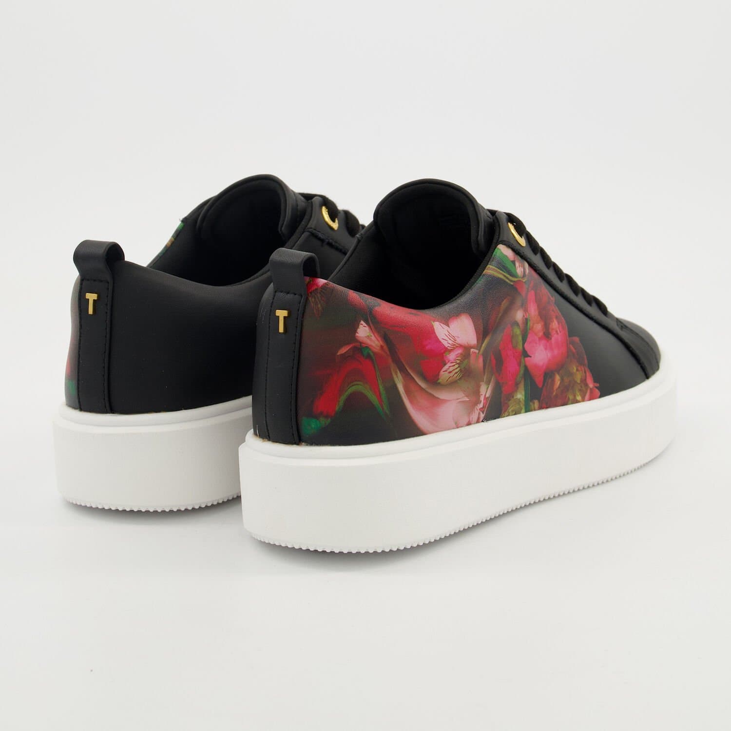 Ted Baker Averiiy Black Leather Floral Platform Trainers Sneakers - UK8 (EU41 / US10)
