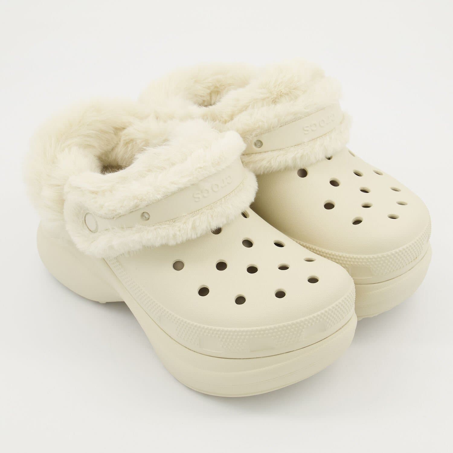 Crocs Bae Lined Platform Clogs Cream/Pink Fleece Fur Unisex UK 9 - Cream