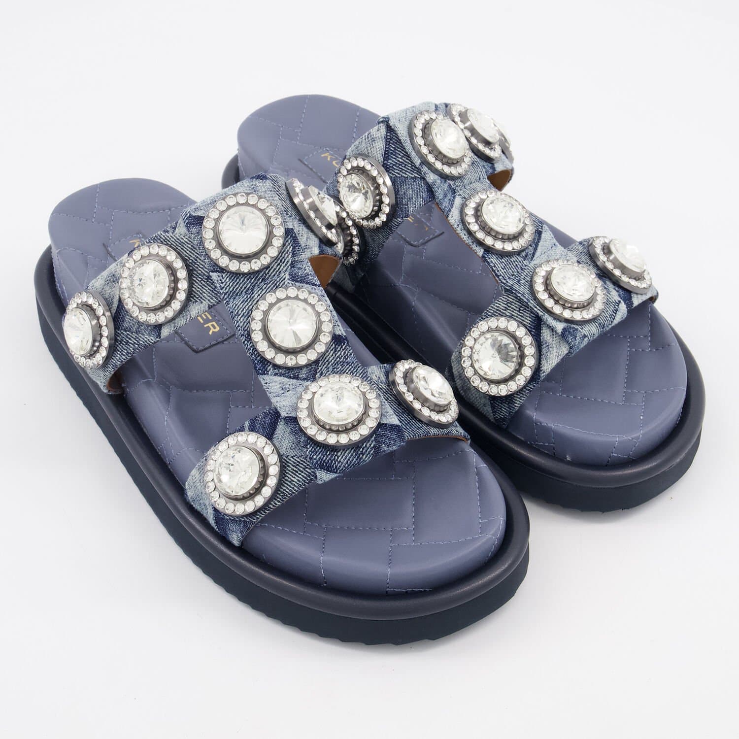 Kurt Geiger Orson Crystal Sandals Blue Denim Embellished Slip On Women - UK6/US8.5/EU39