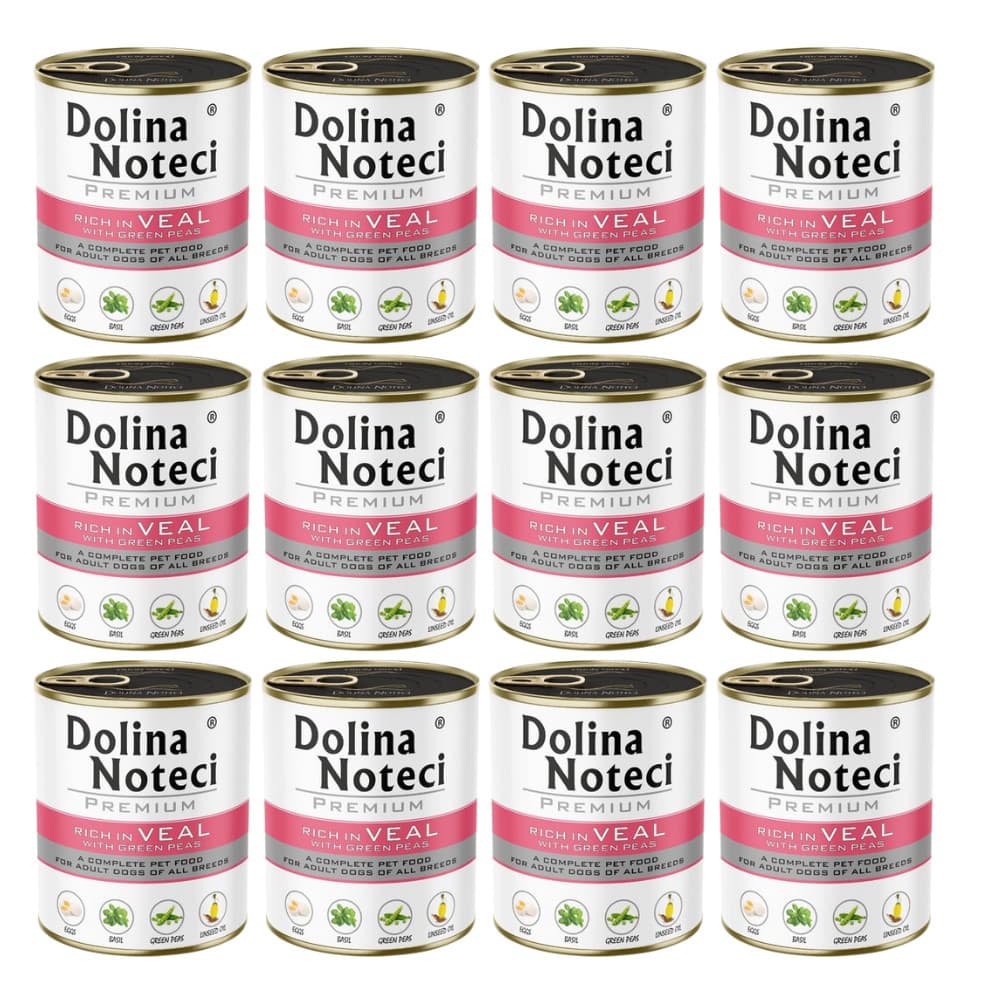DOLINA NOTECI Premium bogata w cielęcinę z zielonym groszkiem - mokra karma dla psa - 12x800g