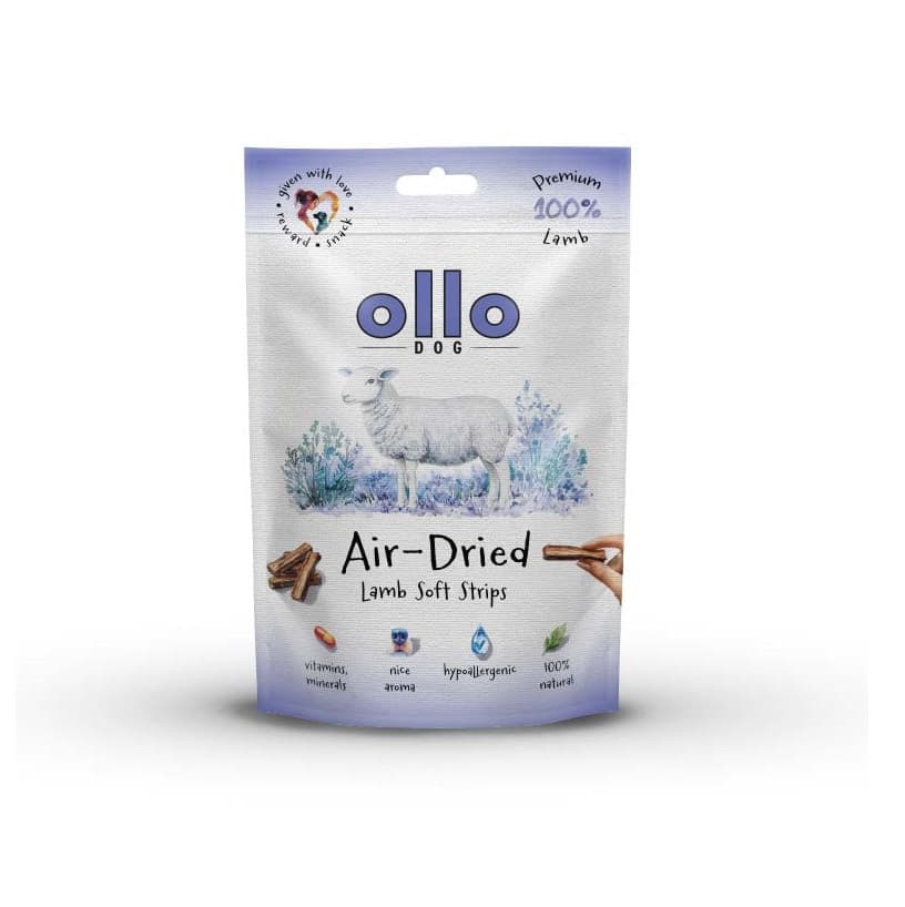 OLLO Air-Dried Lamb strips Jagnięcina Mono - przysmak dla psa - 80g