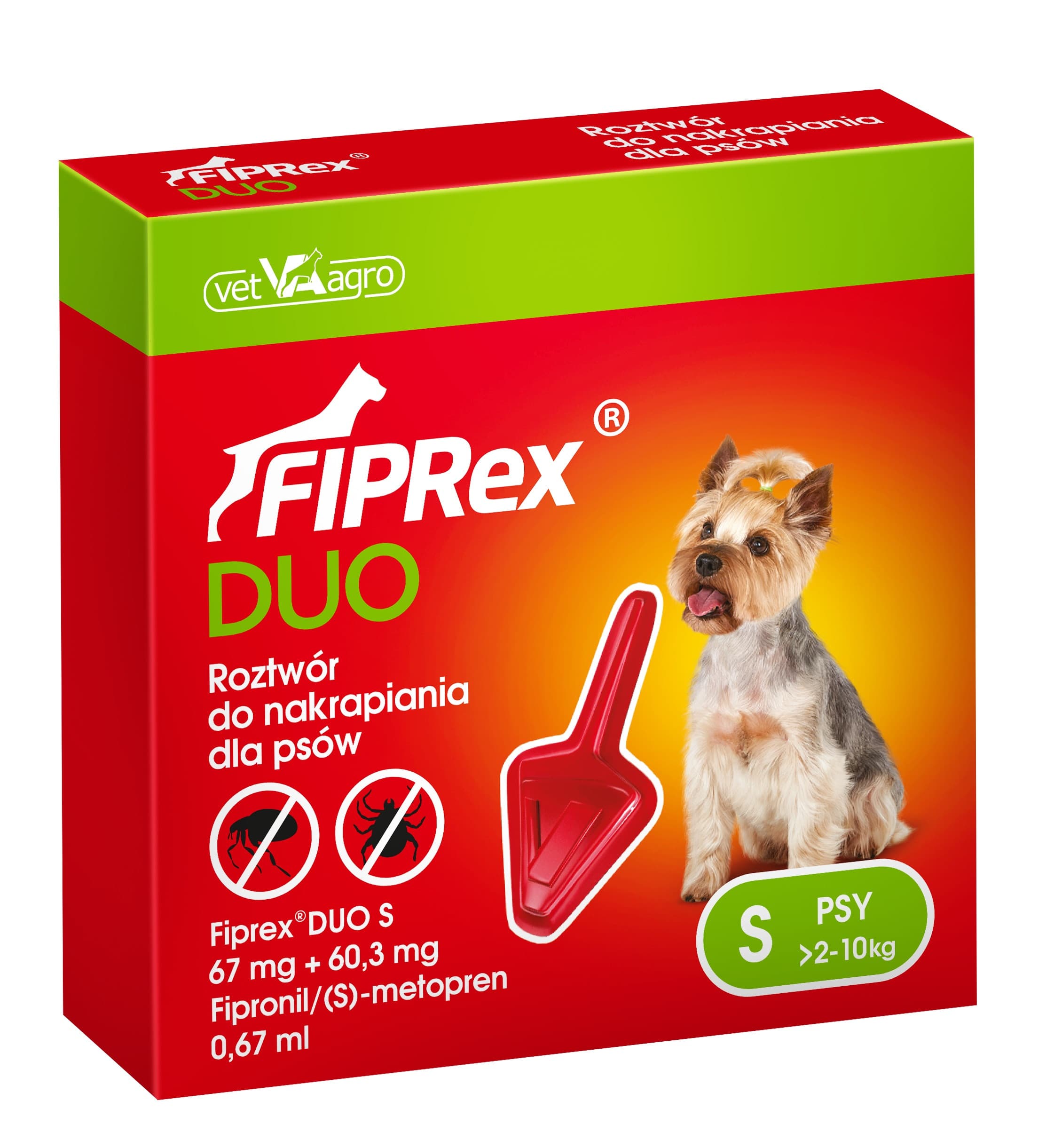 Fiprex Duo Krople przeciw pasożytom dla psa S (67 mg + 60,30 mg) 0,67 ml - 1 szt.