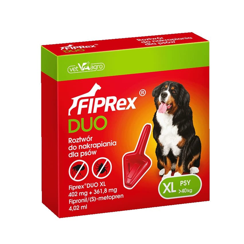 Fiprex DUO Krople przeciw pasożytom dla psa XL (402 mg + 361,80 mg) 4,02 ml - 1 szt.