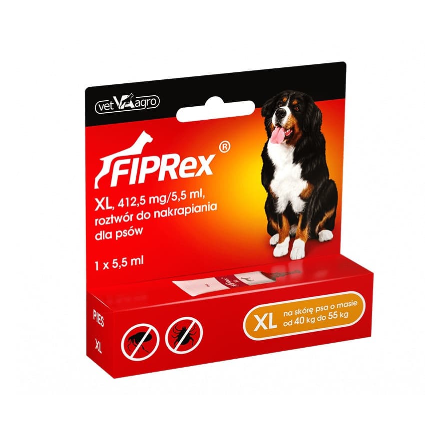 Fiprex 75 XL krople dla psa 40-55 kg przeciw kleszczom - 5,5 ml
