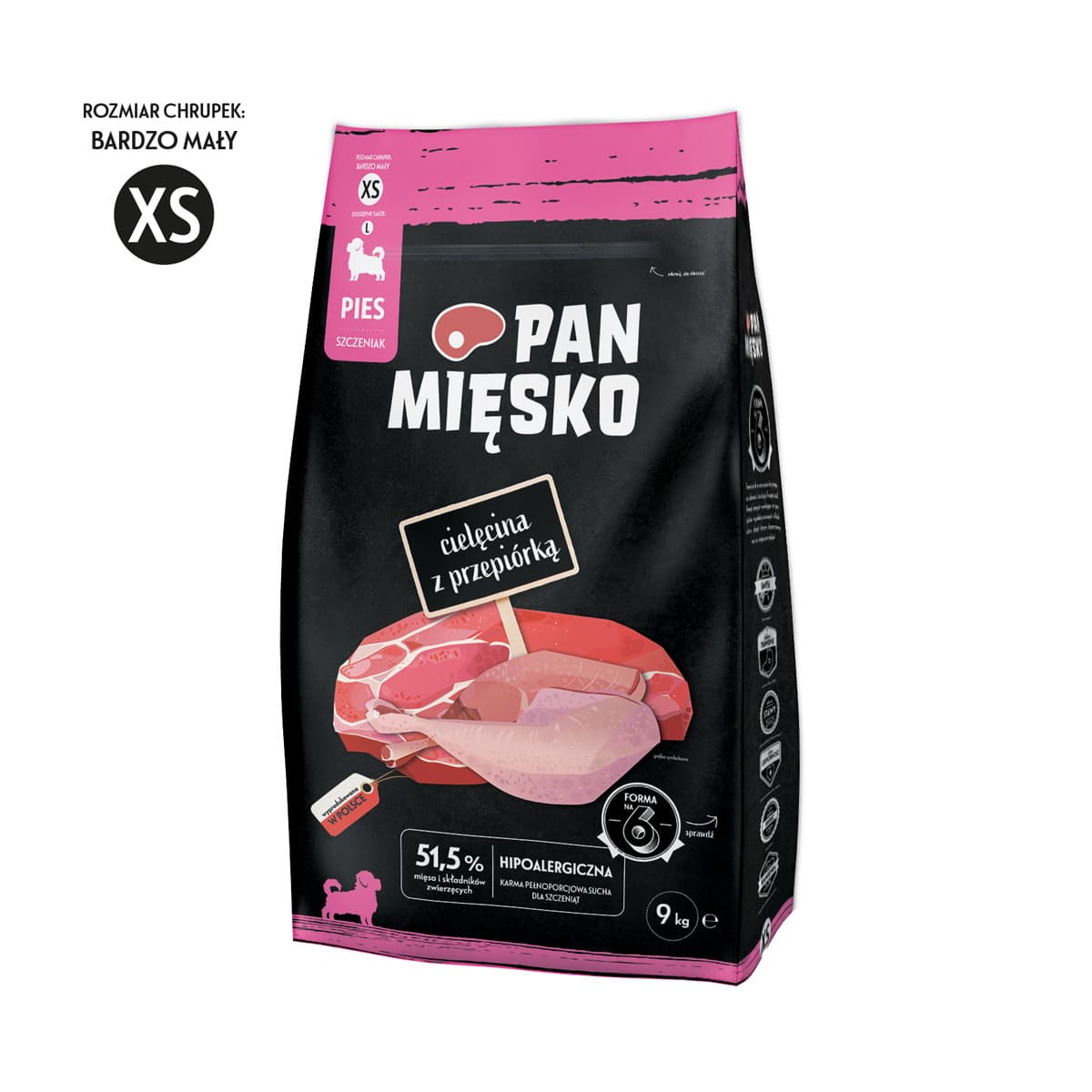 PAN MIĘSKO Cielęcina z przepiórką XS - sucha karma dla szczeniąt - 9kg