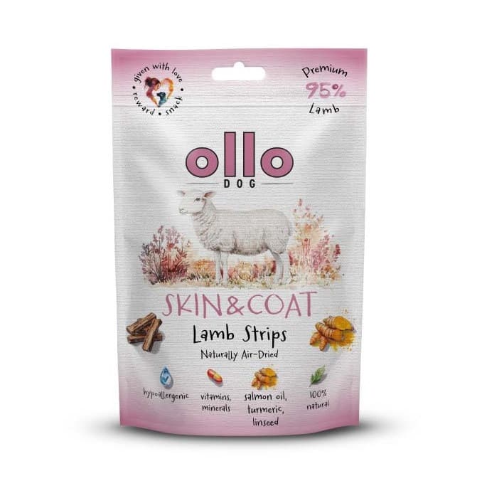 OLLO Air-Dried Skin & Coat Lamb strips Jagnięcina Mono - przysmak dla psa - 80g