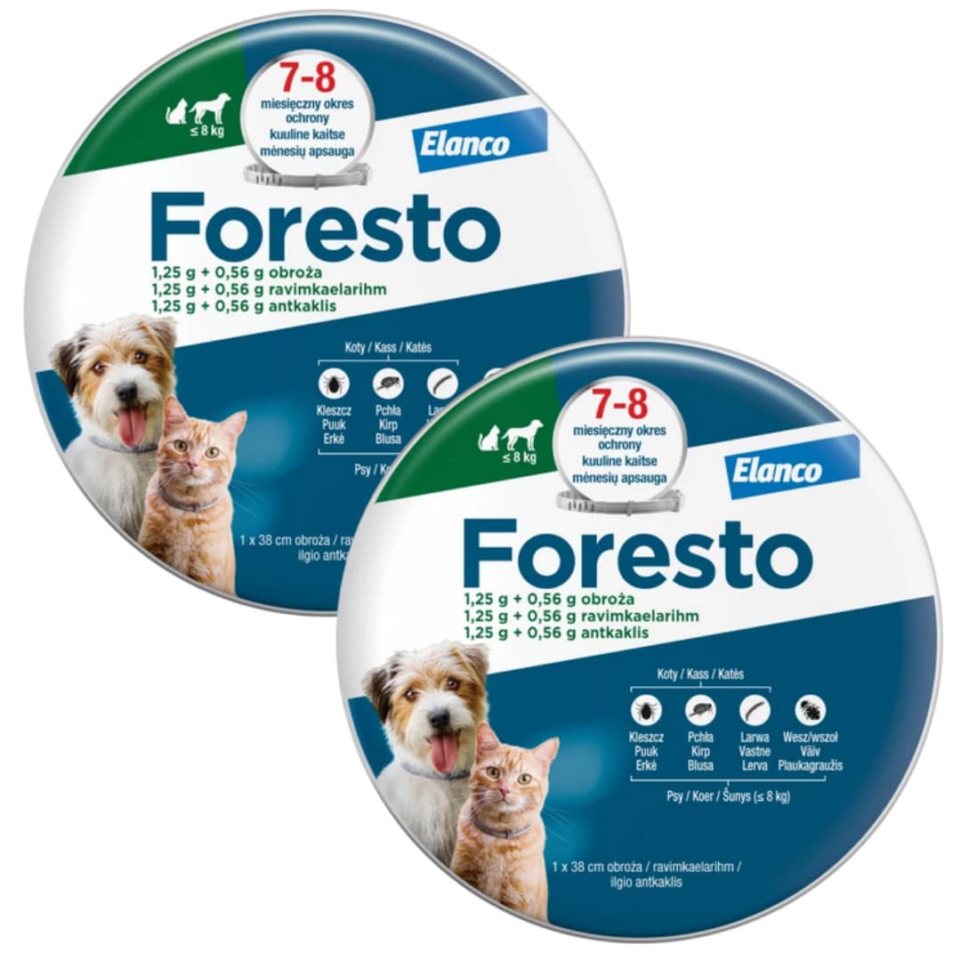 ELANCO Foresto - obroża przeciw kleszczom i pchłom dla psa i kota do 8kg (38cm) x2