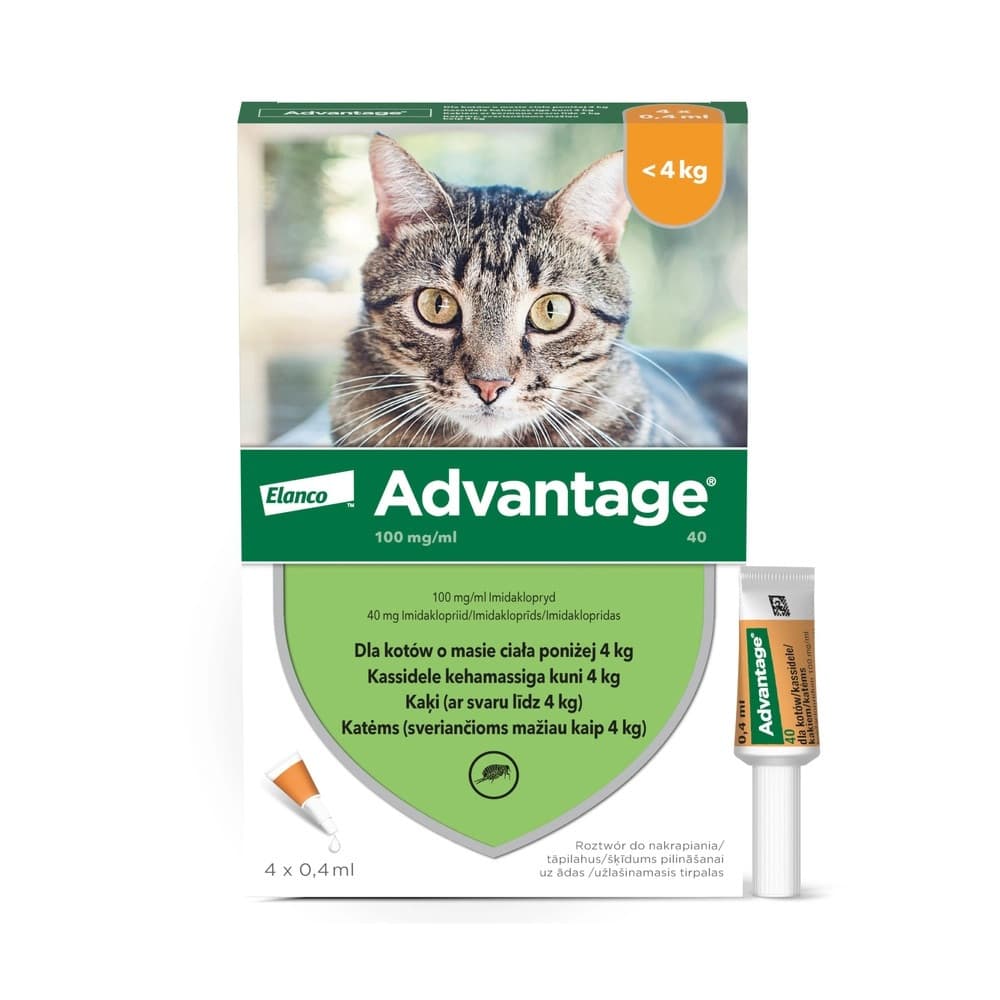 ELANCO Advantage 40, koty do 4 kg - krople na pchły dla kota - 4 szt.
