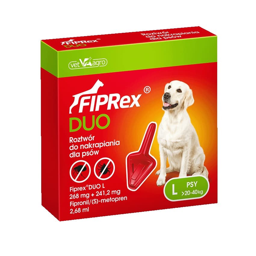 Fiprex Duo Krople przeciw pasożytom dla psa L (268 mg + 241,20 mg) 2,68 ml - 1 szt.