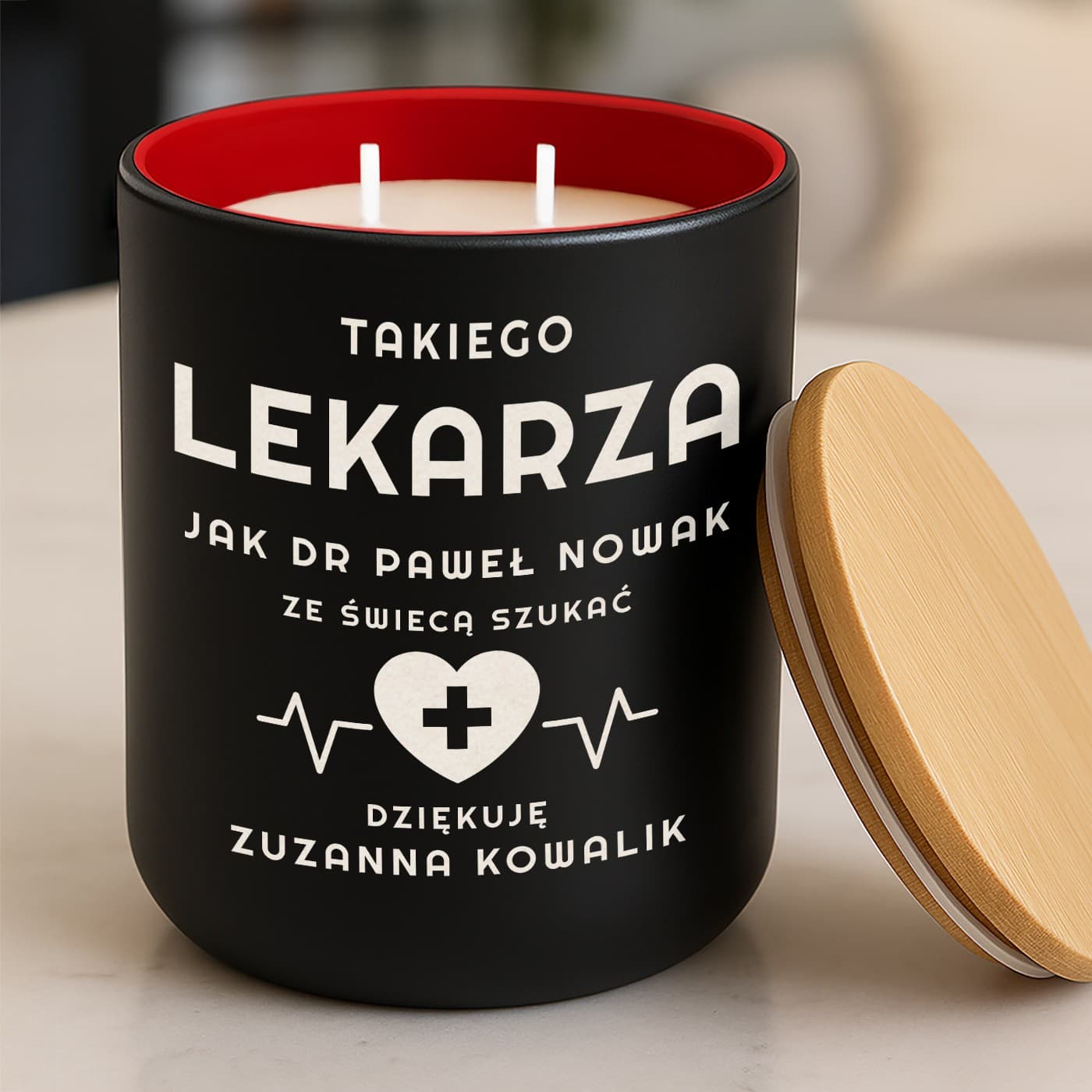 Świeca sojowa z grawerem dla lekarza podziękowanie