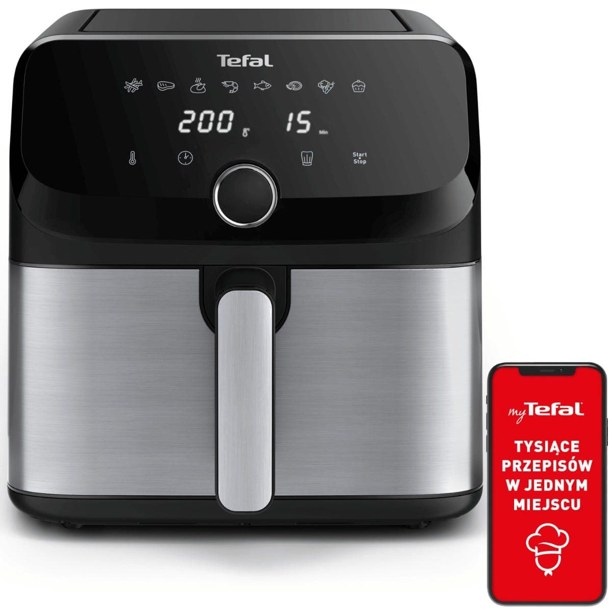 Frytkownica beztłuszczowa, Tefal Easy Fry Mega EY855D, pojemność 7,5 l, kompaktowy rozmiar, Air Fryer