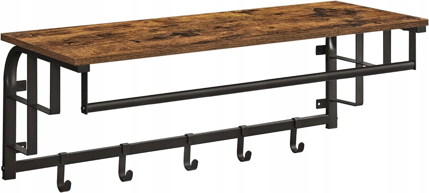 Półka wisząca ścienna WIESZAK na ścianę 80 cm DRĄŻEK +5 HACZYKÓW vintage
