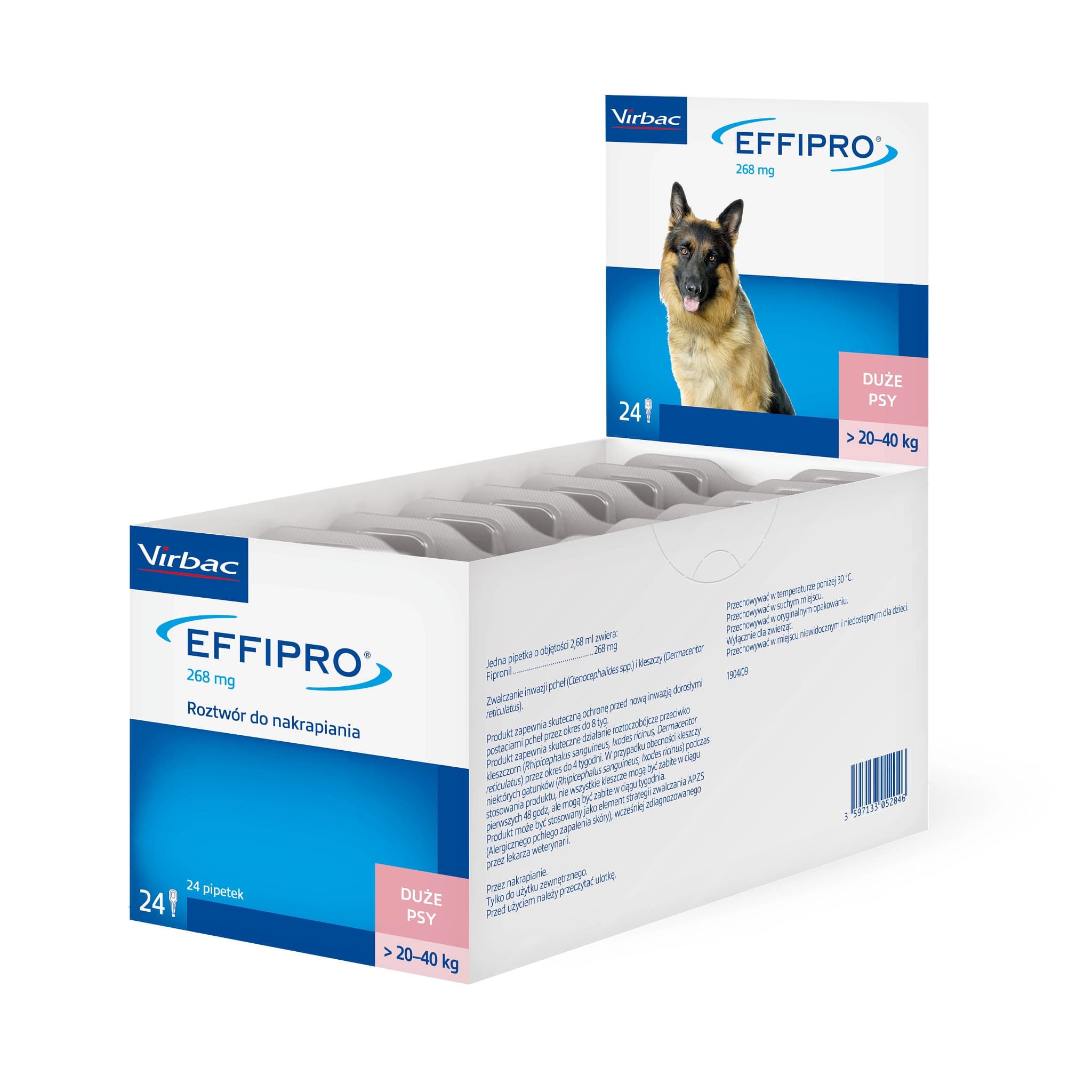 VIRBAC Effipro L (20-40 kg) - krople na pchły i kleszcze dla psa - 24szt.