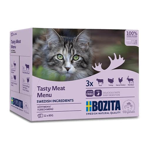 BOZITA Tasty meat menu Box - mokra karma dla kota - 12 x 85g