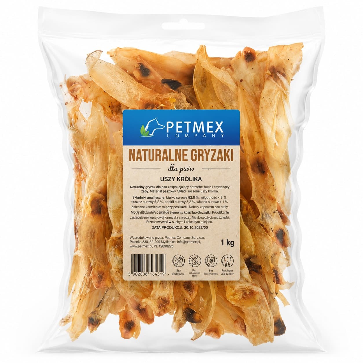 PETMEX Uszy królika Mono - przysmak dla psa - 1kg