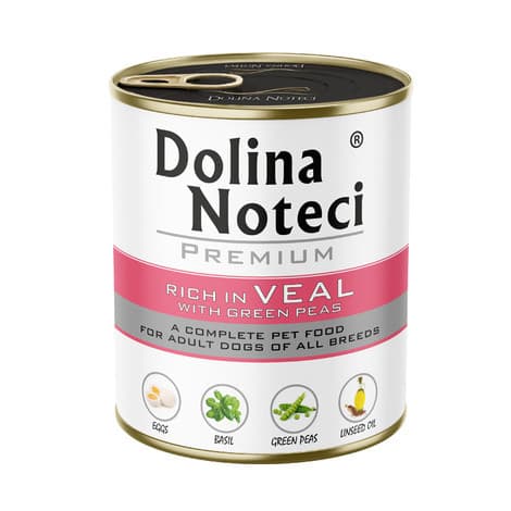 DOLINA NOTECI Premium bogata w cielęcinę z zielonym groszkiem - mokra karma dla psa - 800g