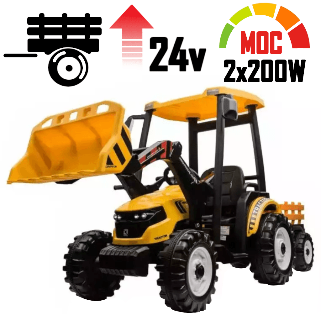 Duży traktor na akumulator z przyczepką i ładowarką JS3158B Titan Yellow 24V 400W