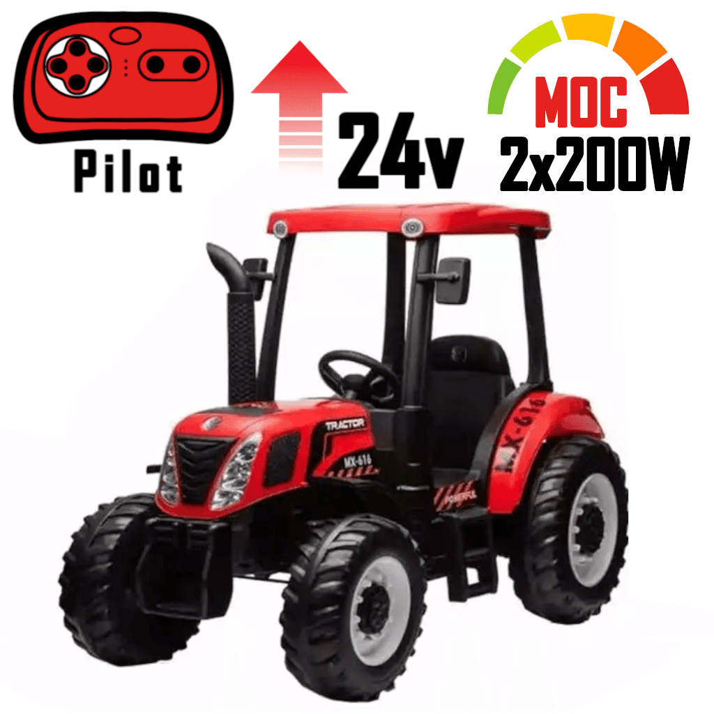 Duży Traktor Na Akumulator A011 Czerwony 24V 400W