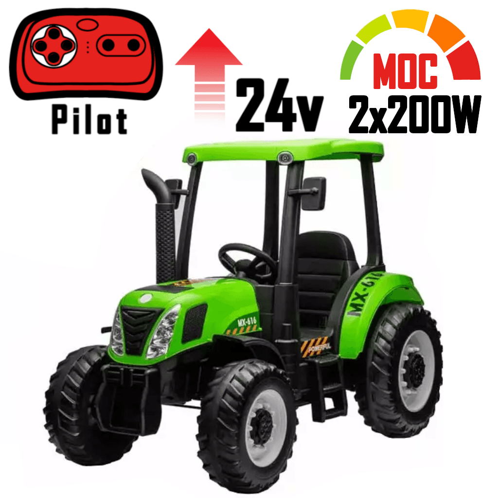 Duży Traktor Na Akumulator A011 Zielony 24V 400W