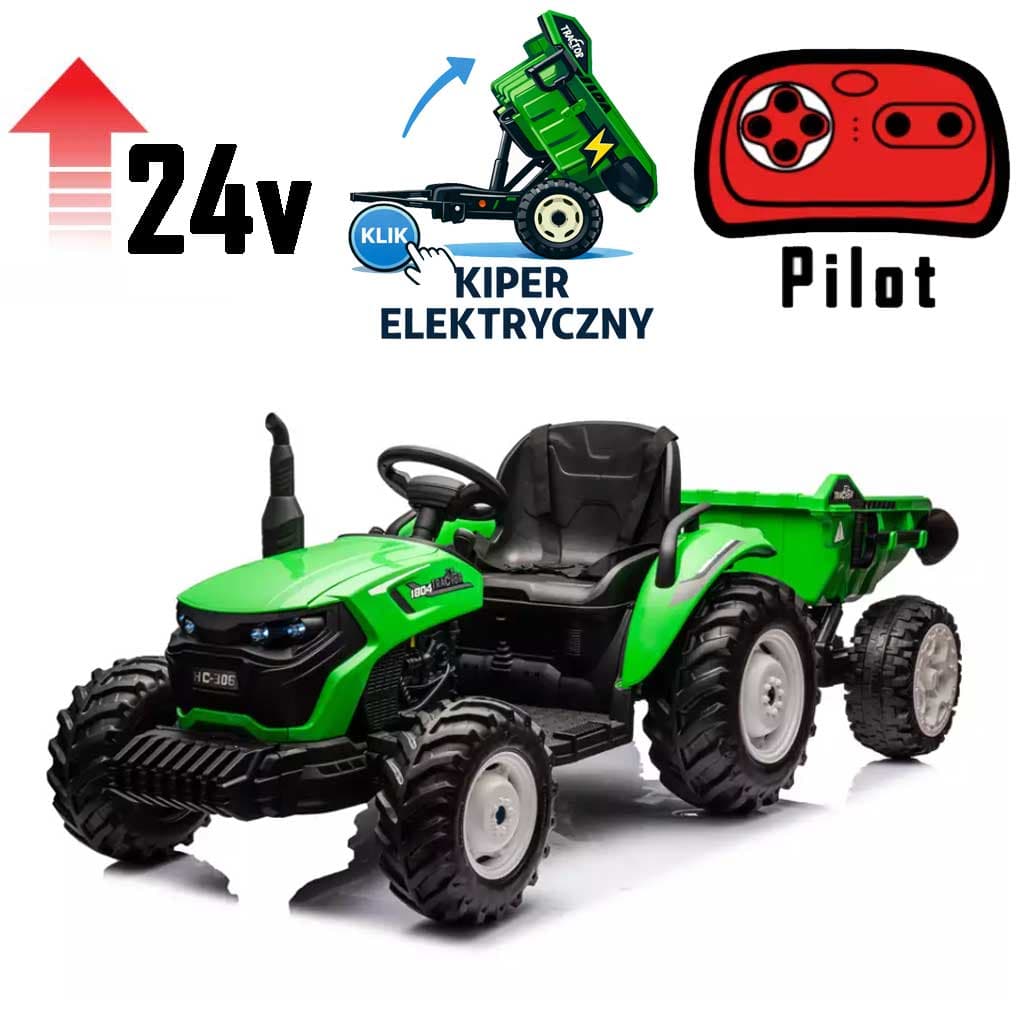 Traktor Na Akumulator HC-306 Strong Z Przyczepą elektryczną Jasno Zielony 24V